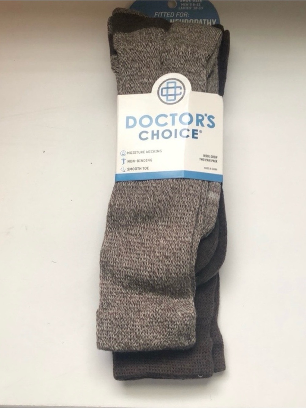 New Doctor's Choice Socks Men’s 2-Pack Brown Diabetic Wool Crew Casual Socks